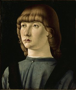 若い男性の肖像（木に油 作： Jacometto (attr. to) Veneziano