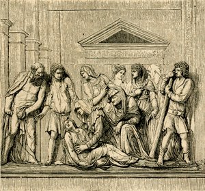 聖アントニウスは溺死した女性を復活させ、Jacopo Sansovino (1486-1570) 作の大理石のレリーフ、パドヴァの聖アントニウス大聖堂、パドヴァ、ベネト州、イタリア 作： Jacopo (1486 1570) Sansovino