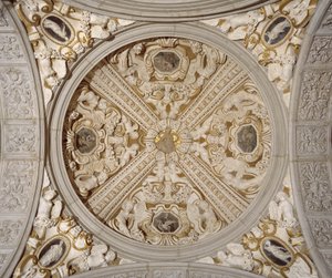 ヴェネツィアのサンソヴィーノ ギャラリーの天井の詳細、1537 年頃（石） 作： Jacopo (1486 1570) Sansovino
