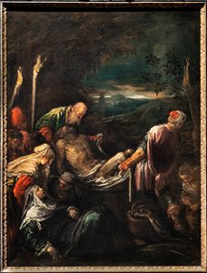 キリストの遺体の埋葬、1580年頃（キャンバスに油彩） 作： Jacopo (1510 92) Bassano