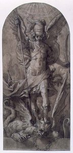 St.Michael（ブラウンインク＆ブラウンウォッシュ 作： Jacopo (attr.to) Ligozzi