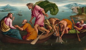 魚の奇跡のドラフト、1545年。 作： Jacopo Bassano il vecchio