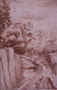PD.52-1997 《ラ・ヴェルナ修道院の眺望、修道院に通じる道》1607-12年頃 （紙に水彩、ペン・インク 作： Jacopo Ligozzi