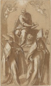 聖マルコと二人の司教とプッティ 作： Jacopo Palma il Giovane