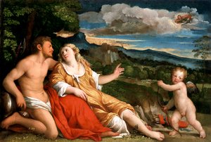 「火星、金星、キューピッド」、1520年代 作： Jacopo Palma il Vecchio