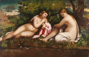木星とカリストの休憩所にいる2人のニンフc。 1520。 作： Jacopo Palma il Vecchio the Elder