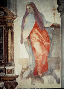 受胎告知。聖母のディテール - フレスコ画 作： Jacopo Pontormo