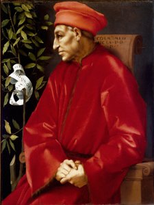旧メディチ家のコジモ（Cosimo de Medici）（1389-1464）の肖像 ヤコポ（Iacopo）・カルッチ（Jacopo）・ディット・イル・ポントルモ（Pontormo）（1494-1556）の絵画 1518-1519日。86x65 cm フィレンツェ、ウフィツィ美術館（オフィス） ©Luisa Ricciarini/Leemage 作： Jacopo Pontormo