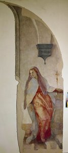 受胎告知、聖母のディテール（フレスコ画 作： Jacopo Pontormo