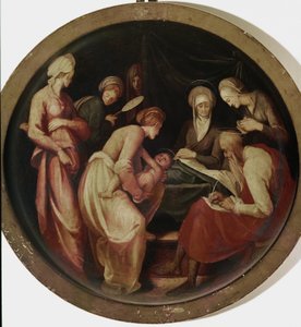 洗礼者聖ヨハネの誕生」（木に油彩 作： Jacopo Pontormo