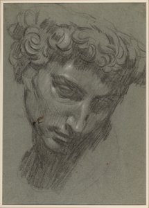 ミケランジェロの後のジュリアーノ・デ・メディチの肖像（レクト）（青い紙に白黒のチョーク） 作： Jacopo Robusti (workshop of) Tintoretto