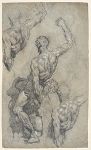 ミケランジェロ「サムソンとペリシテ人」の習作、1575-85年頃（チョーク、木炭、ガッシュ、紙） 作： Jacopo Robusti (workshop of) Tintoretto