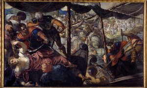 トルコ人とキリスト教徒の戦い。ヤコポ・ロブスティ・ティントレット(1518-1594) 作： Jacopo Robusti Tintoretto