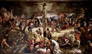 "Crucifixion" Tintoretto（Jacopo Robusti）（1518-1594）の絵画 1565 Dim 536x1224 cm ヴェネツィア、Scuola di San Rocco