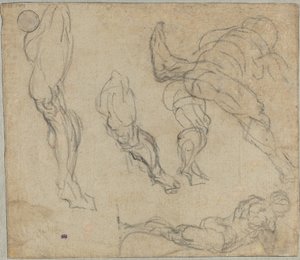 フィギュアと脚、1575-80（敷設紙に黒いチョーク）