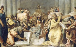 エルサレム神殿の医師の中にいるイエス 作： Jacopo Robusti Tintoretto
