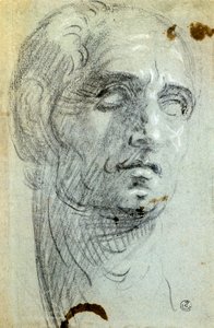 ティントレット（1518-1594）ことヤコポ・ロブスティの男性頭部、デッサン 作： Jacopo Robusti Tintoretto