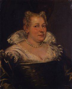 女性のポートレート、白い襟の緑のドレスのバスト丈 作： Jacopo Robusti Tintoretto
