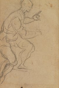 下から見た着席の男性（紙に黒いチョーク）（verso）（直訳は160812を参照） 作： Jacopo Robusti Tintoretto