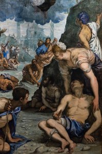聖アウグスティヌスは足の不自由な人を癒す、詳細 作： Jacopo Robusti Tintoretto
