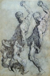 ティントレットことヤコポ・ロブスティ（1518-1594）の人物習作、黒鉛筆と木炭のドローイング 作： Jacopo Robusti Tintoretto