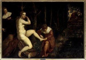 浴場のスザンヌ 絵画 ヤコポ・ロブスティ・ディット・レ・ティントレット（イル・ティントレット）（1518-1594） 16世紀 日1,67x2,38 m パリ、ルーヴル美術館 作： Jacopo Robusti Tintoretto