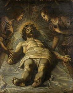 二人の天使と死んだキリスト 作： Jacopo Robusti Tintoretto