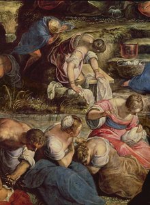 マナの集まり、中心の詳細：裁縫婦 作： Jacopo Robusti Tintoretto