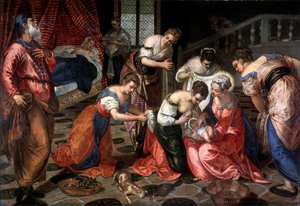 洗礼者ヨハネの降誕、1550年。 作： Jacopo Robusti Tintoretto