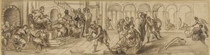 ソロモンとシバの女王、1600年頃（紙にペン） 作： Jacopo Robusti after Tintoretto