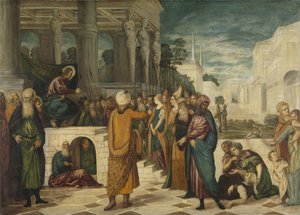 姦淫の女とキリスト 作： Jacopo Tintoretto