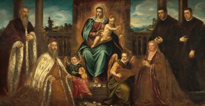 聖母子の前でアルヴィーゼ・モセニゴ総督と家族 作： Jacopo Tintoretto