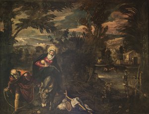 エジプトへの逃亡、1582～1585年。 作： Jacopo Tintoretto