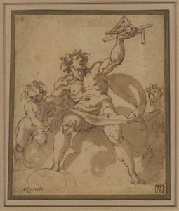 建築の寓話: 2 つのプッチを持つ男性像 作： Jacopo Zucchi