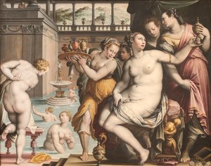 バスでのバテシバ、1573-1574。 作： Jacopo Zucchi
