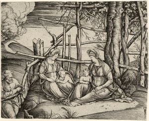 聖なる家族エリザベスとヨハネスクナベン 作： Jacopo de Barbari