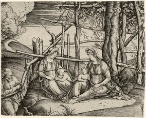 聖エリザベスと幼児聖ヨハネとの聖家族c。 1499-1501 作： Jacopo de Barbari