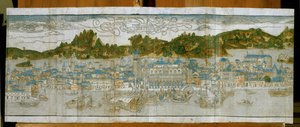 サンマルク広場、ドゥカーレ宮殿、古いカンパニエのあるヴェネツィア...（木版画） 作： ヤコポ・デ・バルバリ