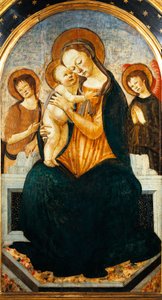 聖母子像（木に油彩 作： Jacopo del Sellaio