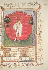 Fr 13091 f.106「ジャン・ド・ベリーの詩篇」からのばか、c.1386 作： Jacquemart de Hesdin