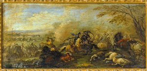 キリスト教徒とイスラム教徒の戦い...（油彩・キャンバス） 作： ジャック（1621-76）クルトワ