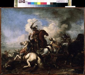 「ル・コンバット・ド・シュヴァリエ」（騎兵戦闘）ジャック・クルトワ（1621-1676）による絵画17世紀ミハイル・クロシツキー美術館、セヴァストポリ（セヴァストポリ）ウクライナ 作： Jacques Courtois