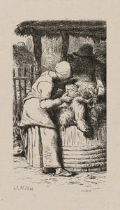 羊の毛を刈る女性 作： Jacques Adrien Lavieille
