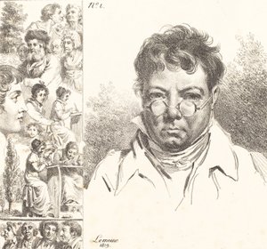 自画像と他の頭、1819（リトグラフ） 作： Jacques Antoine Marie Lemoine