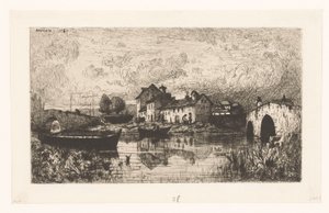 左右に橋のある水上の村の眺め 作： Jacques Barthélemy Appian (Adolphe)