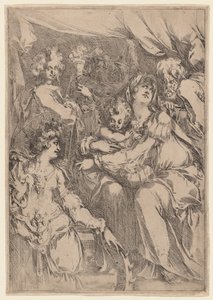聖カタリナ、福音伝道者聖ヨハネ、天使のいる聖家族 作： Jacques Bellange