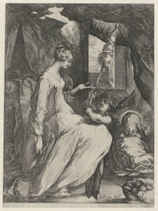 幼子キリストと天使とともに紡ぐ聖母マリア マリアと子供、糸巻き棒を持った天使 作： Jacques Bellange