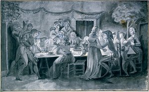 革命期の結婚式の晩餐会 ジャック・ベルトー（1745-1818）が描いたもの パリ 作： Jacques Bertaux