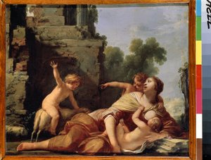 ""慈善の寓意"" (慈善の寓意) 子供に乳を飲ませる母親 ジャック・ブランシャール (1600-1638) 作 17世紀 エルミタージュ美術館、サンクトペテルブルク 作： Jacques Blanchard