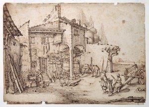 イタリアの農園（ペン、茶インク、紙 作： Jacques Callot